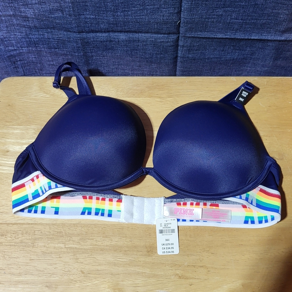 Pink by Victoria Secret blue/ multi Color super push up bra